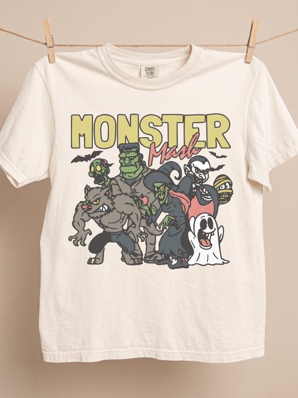Comfort Colors Ivory "Monster Mash" Vintage Halloween Graphic Tee - Cream